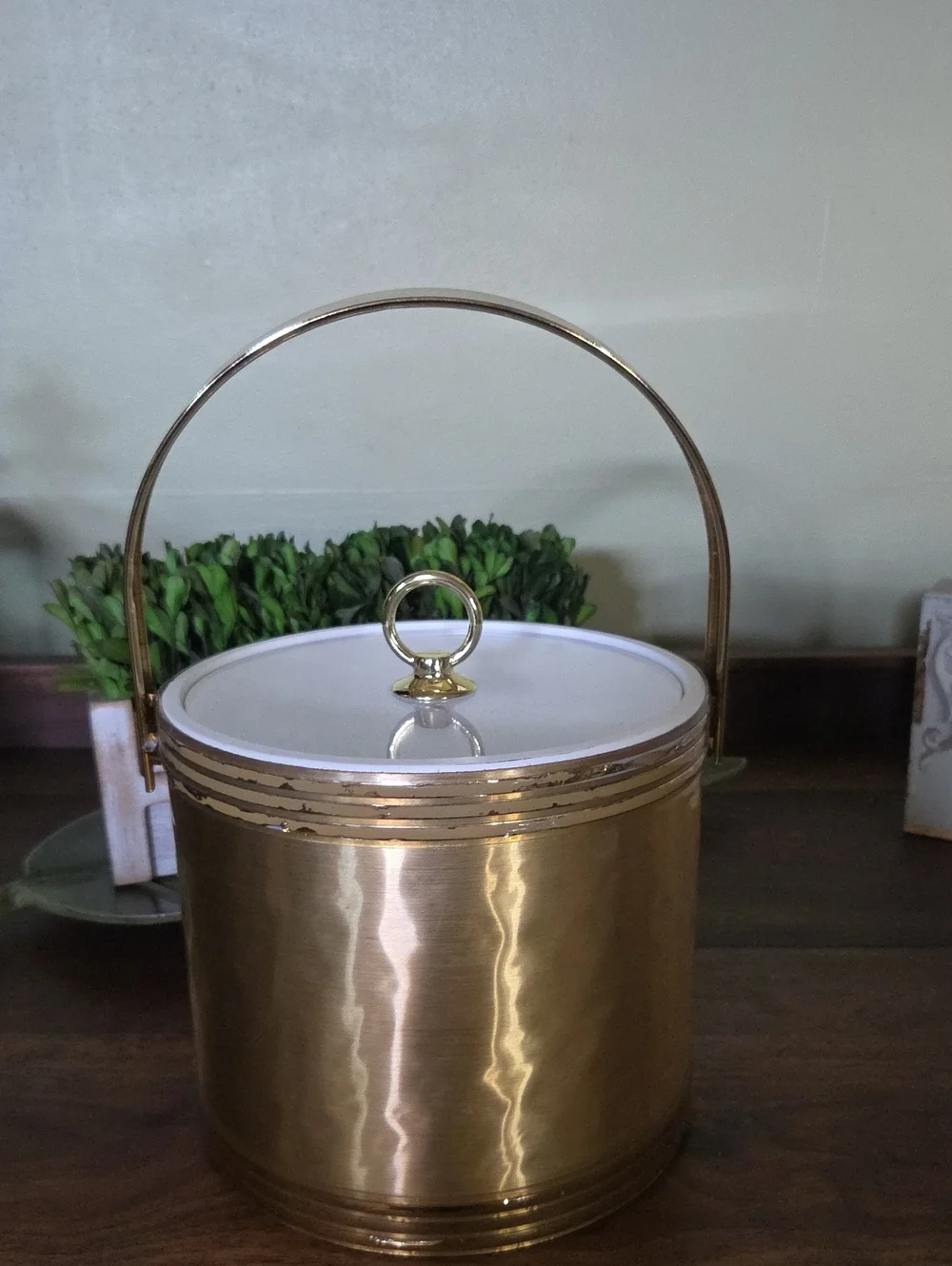 Mid Century Modern Brushed Gold Insulated Ice Bucket Acrylic Lid Retro Barware